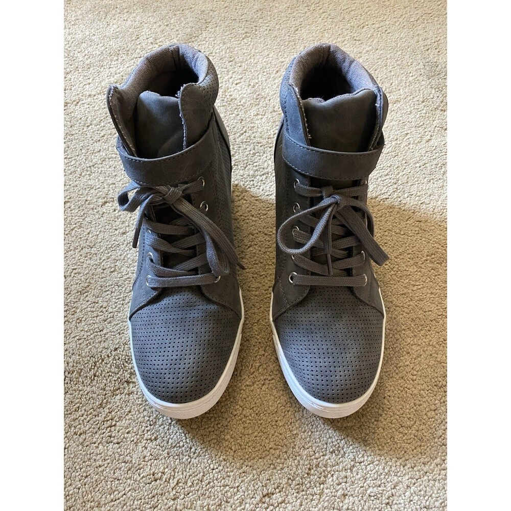 Athlefit Wedge Sneakers Gray High Top Platform Perforated Ankle Strap Women’s 10